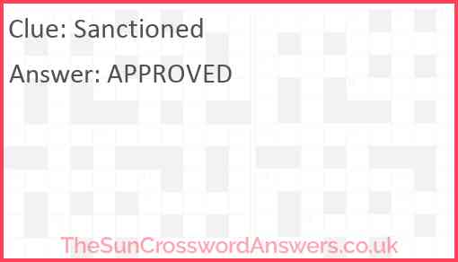 Sanctioned crossword clue TheSunCrosswordAnswers co uk