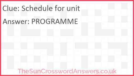 Schedule for unit Answer