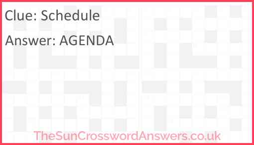Schedule crossword clue TheSunCrosswordAnswers co uk