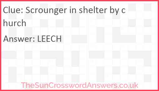 Scrounger in shelter by church Answer