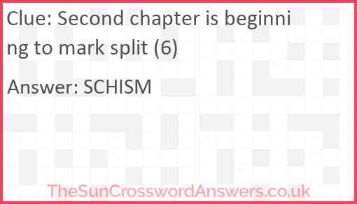 Second chapter is beginning to mark split (6) Answer
