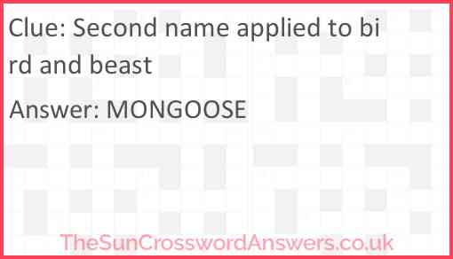 Second name applied to bird and beast Answer