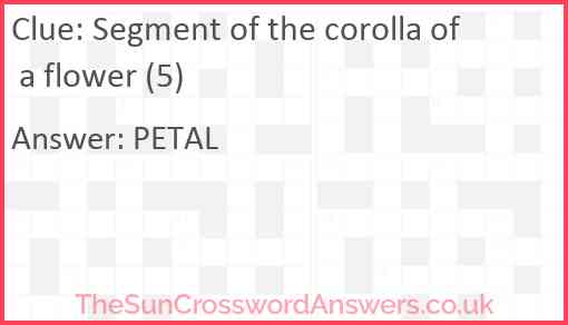 Segment of the corolla of a flower (5) Answer
