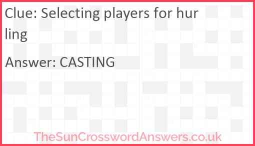 Selecting players for hurling Answer