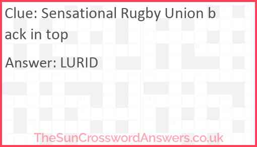 Sensational Rugby Union back in top Answer