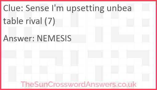 Sense I'm upsetting unbeatable rival (7) Answer
