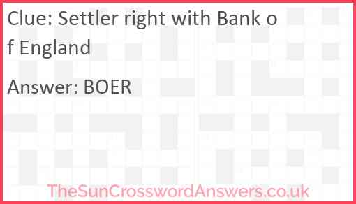 Settler right with Bank of England Answer