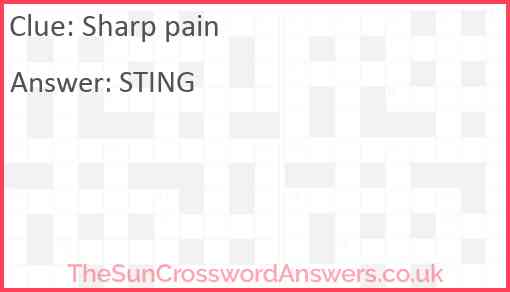 Sharp pain crossword clue TheSunCrosswordAnswers co uk