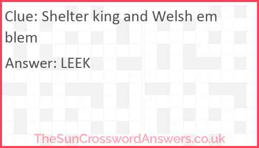 Shelter king and Welsh emblem Answer