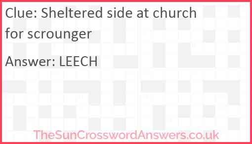 Sheltered side at church for scrounger Answer