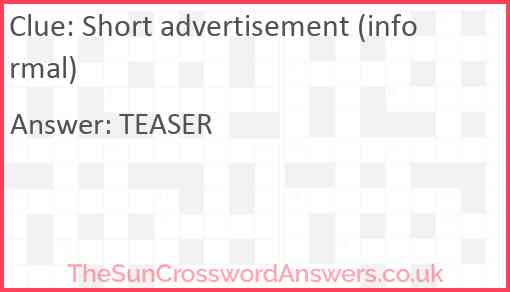 Short advertisement (informal) Answer