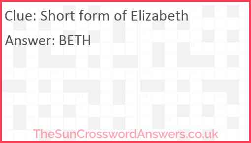 Short form of Elizabeth Answer