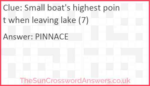 Small boat's highest point when leaving lake (7) Answer
