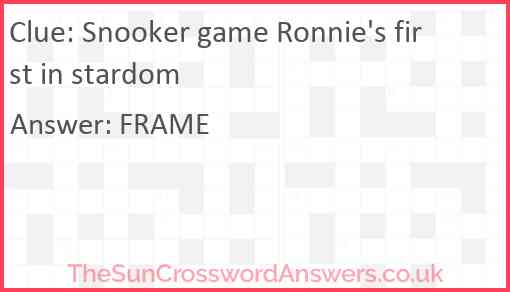 Snooker game Ronnie's first in stardom Answer