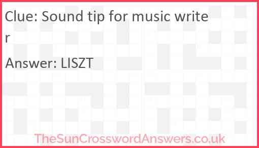 Sound tip for music writer Answer