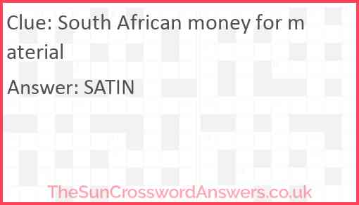 South African money for material Answer