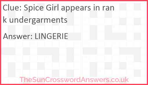 Spice Girl appears in rank undergarments Answer