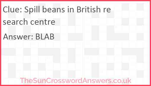 Spill beans in British research centre Answer