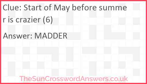 Start of May before summer is crazier (6) Answer