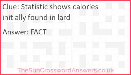 Statistic shows calories initially found in lard Answer