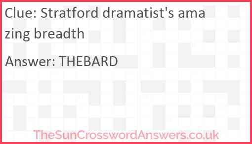 Stratford dramatist's amazing breadth Answer