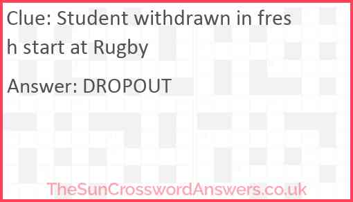 Student withdrawn in fresh start at Rugby Answer