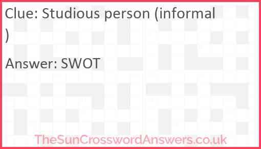 Studious person (informal) Answer