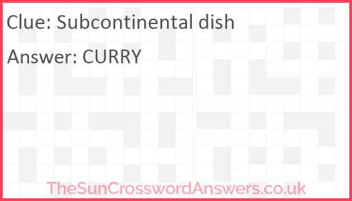 Subcontinental dish Answer