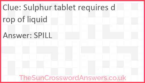 Sulphur tablet requires drop of liquid Answer