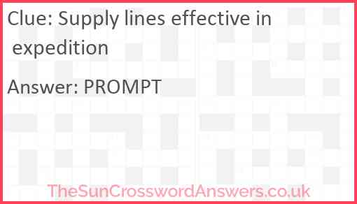 Supply lines effective in expedition Answer