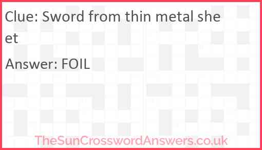 Sword from thin metal sheet Answer