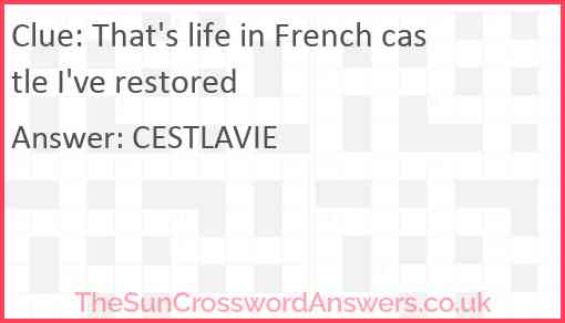 That's life in French castle I've restored Answer