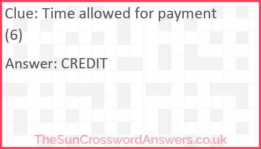 Time allowed for payment (6) Answer