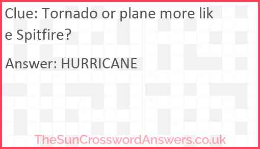 Tornado or plane more like Spitfire? Answer