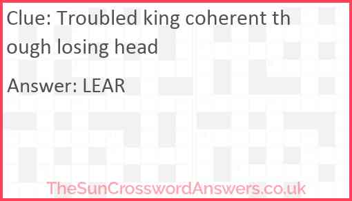 Troubled king coherent though losing head Answer