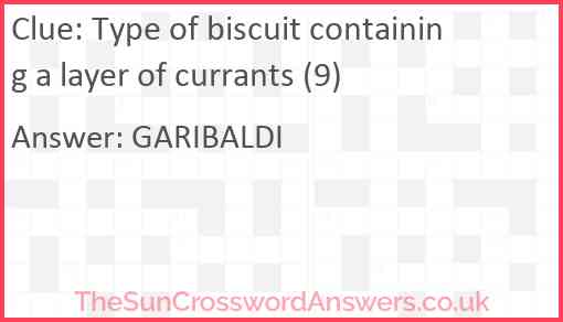 Type of biscuit containing a layer of currants (9) Answer