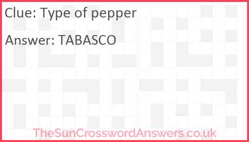 Type of pepper Answer