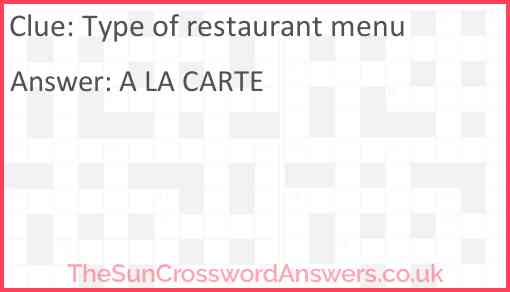 Type of restaurant menu Answer