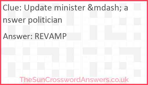 Update minister &mdash; answer politician Answer