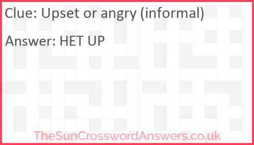 Upset or angry (informal) Answer