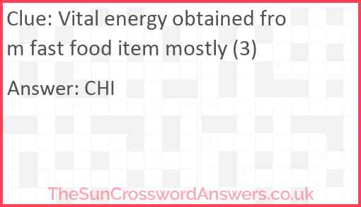 Vital energy obtained from fast food item mostly (3) Answer