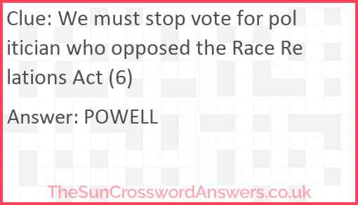 We must stop vote for politician who opposed the Race Relations Act (6) Answer