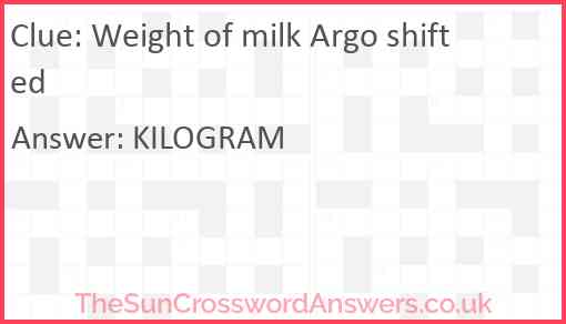 Weight of milk Argo shifted Answer