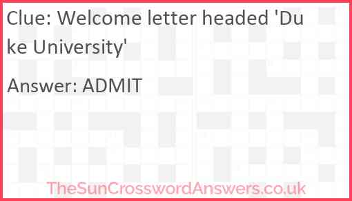 Welcome letter headed 'Duke University' Answer