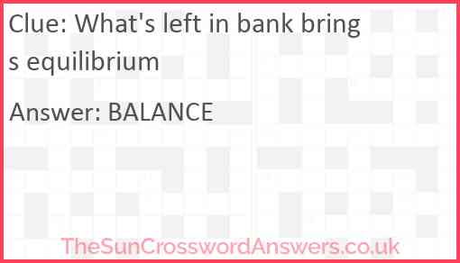 What's left in bank brings equilibrium Answer