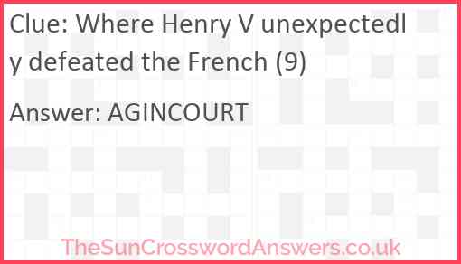 Where Henry V unexpectedly defeated the French (9) Answer
