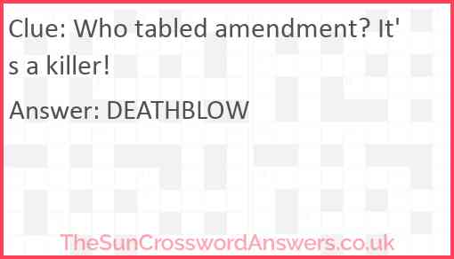 Who tabled amendment? It's a killer! Answer