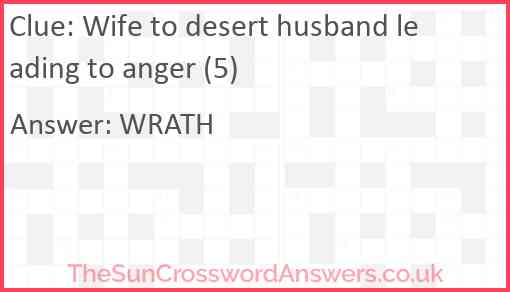 Wife to desert husband leading to anger (5) Answer