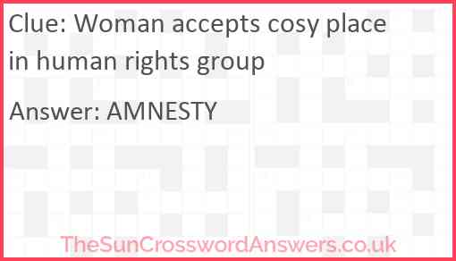 Woman accepts cosy place in human rights group Answer