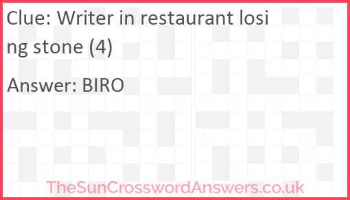Writer in restaurant losing stone (4) Answer